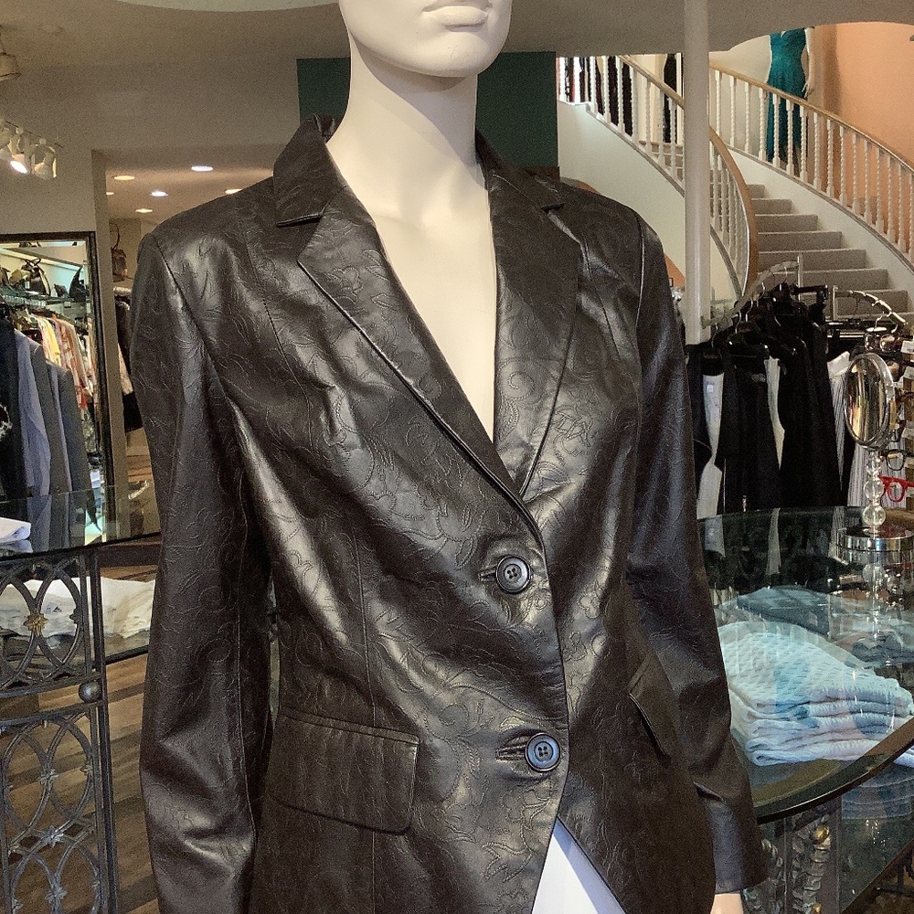 Gorgeous brown lambskin tooled like embroidered floral  blazer